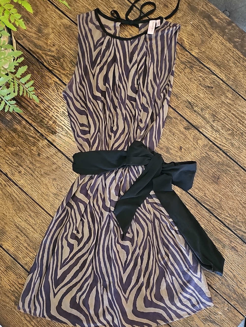 Sweet Pea by Stacy Frati Black and Tan Striped Mini Dress